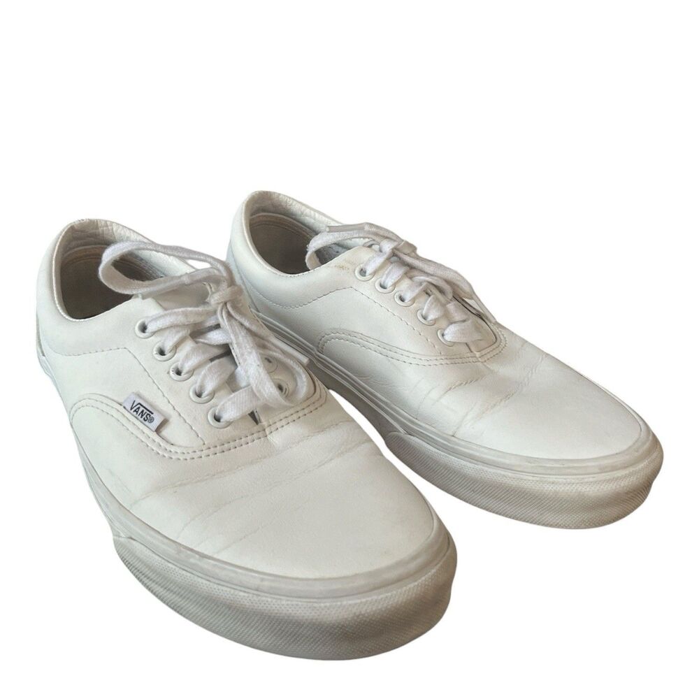 Vans Doheny Mens Skate Shoes Leather Trainers Triple White Lace Up Size 9